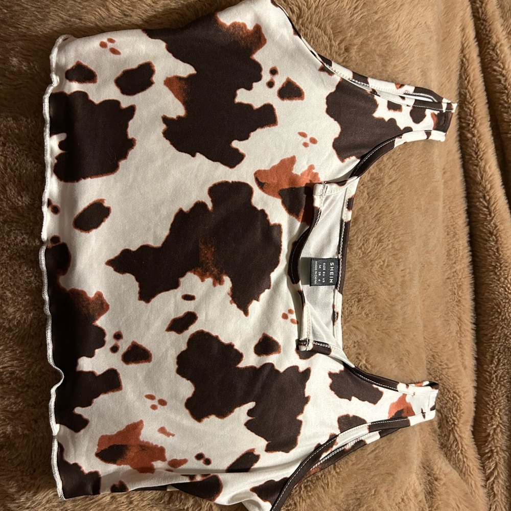SHEIN Brown and White Cow Print Crop Top